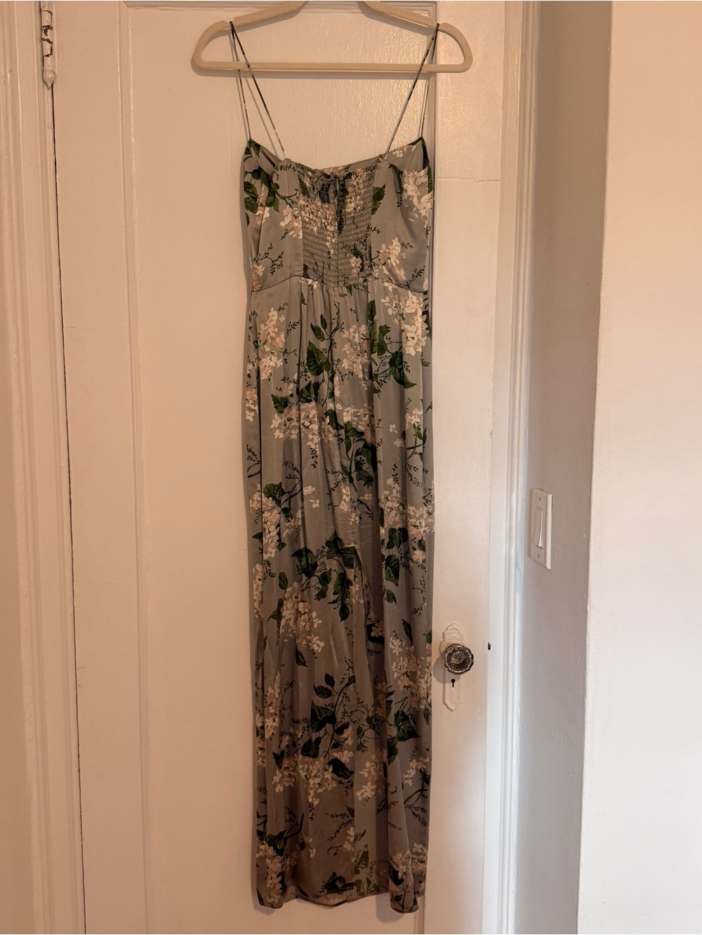 Reformation Frankie Sage Green Floral Strapless Satin Slip Dress - Picture 6 of 9